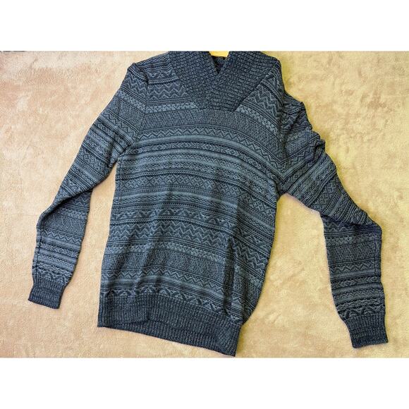 American Rag Other - American Rag Mens Medium Blue Geometric Aztec Knit Shawl Collar Sweater